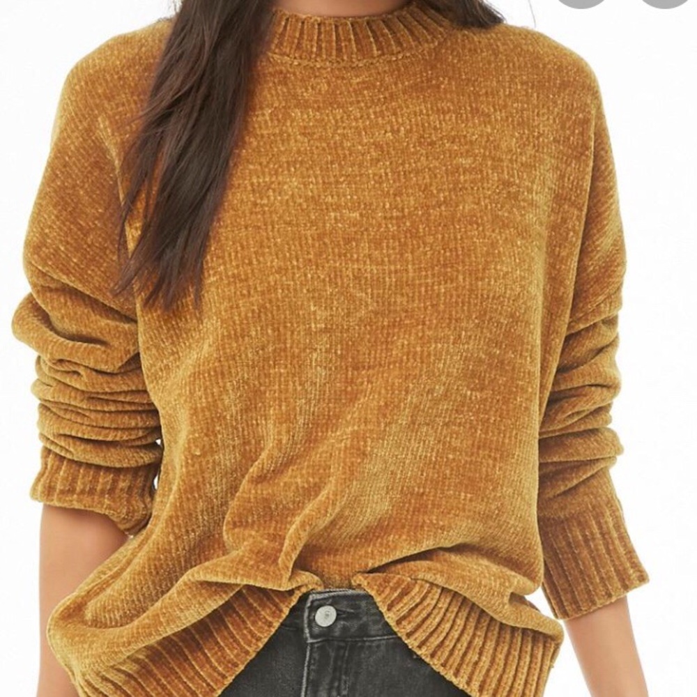 Juniors drop shoulder chenille sweater, mustard S